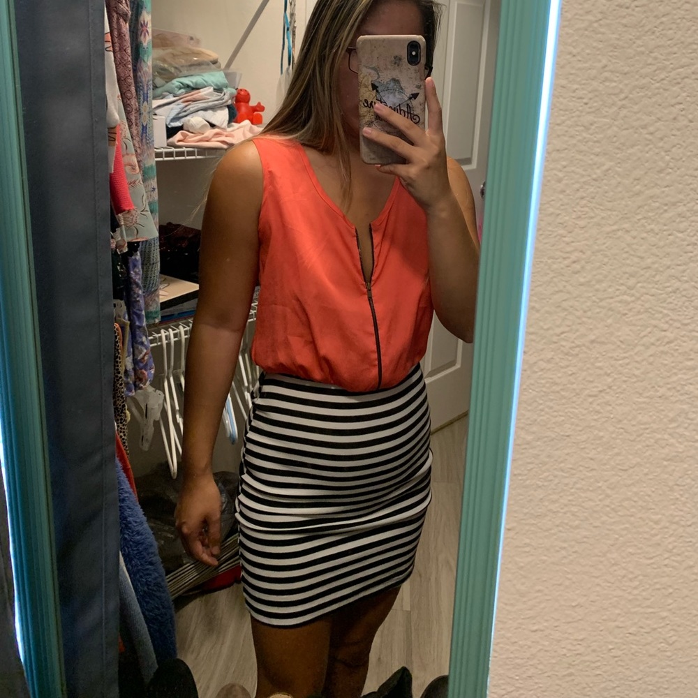 Coral and Striped Zip Dress